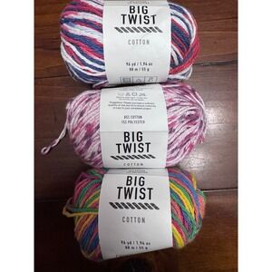 Big Twist Cotton Yarn Lot 3 Skeins Multi America Fruity Speckle Rainbow Medium 4